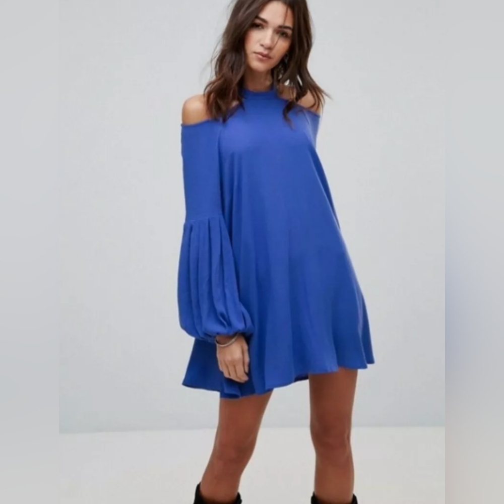 Free People Drift Away Tunic Dress Top Royal Blue Cold Shoulder Size Small *NWOT - Picture 4 of 14